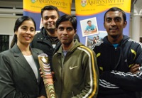 Left to Right. Dr Sangeeta Khorana. Mohmd Sarim, Rajeev Pandey and Joshua Chin with the Queen's Baton Relay.