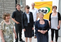 Pictured (left to right) are staff members at the Centre for Educational Studies, Llinos Jones, Marketing Administrator; Amlyn Ifans, Finance and Admin Officer; Lynwen Rees Jones, Director;  Richard Pritchard, Designer; Delyth Ifan, Editor; Fflur Pughe, Markeing Officer/Editor.